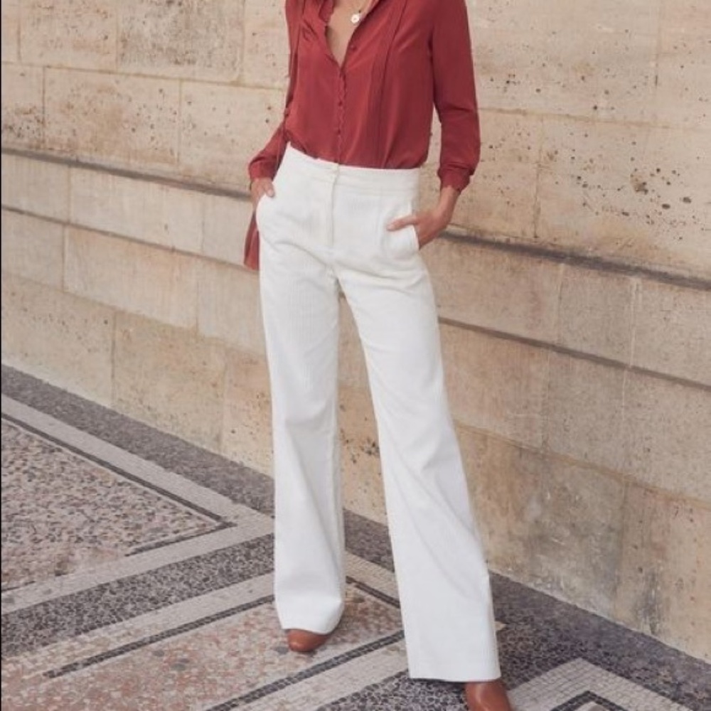 Sezane Martin Corduroy Trousers in White - Size 36